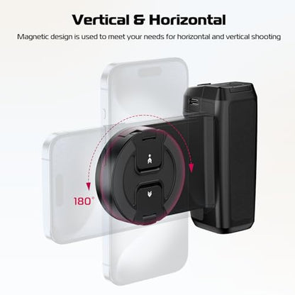 ULANZI Selfie Phone Tripod Mount MA35, 2-in-1 Magnetic & Phone Clip Camera Grip Handle Holder with Detachable Remote Shutter with Cold Shoe Adapter for iPhone 15 16 17 Samsung Video Shooting