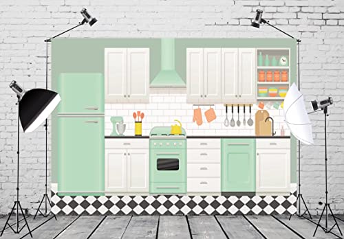 Fabric 7x5ft Cartoon Kitchen Backdrop Kids Baking Cooking Background for Photography Kitchen Theme Cooking Party Decor Online Bake Class Banner Baby Children Easter Photoshoot Photo Props - size: 7x5FT