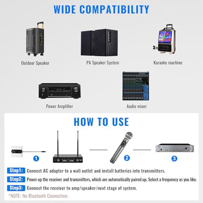 Phenyx Pro UHF Wireless Microphone System w/ 2x30 Tunable Frequencies, Metal Cordless Mic Set, 200 ft Range, 2 Bodypacks & Headsets/Lapel Mics for Speaking, Singing, Church, DJ (PTU-52-2B) | 2 Bodypacks, Auto Pair, 2 x 30 Frequencies, 200 ft Range, Hands-