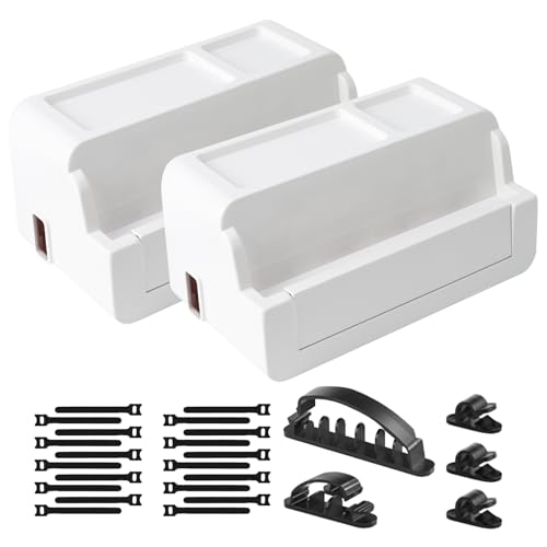 2 Pack Cable Management Box for Home, Office & Desk, Cord Organizer Box for Computer, TV Wires Hub, Pet Friendly Cord Hider Box, Safe ABS Material (White)
