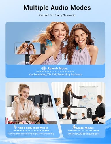 Wireless Mini Microphone for iPhone iPad Android Phone, Noise Reduction, 25H Battery Charging Case, Plug and Play Magnetic Clip on Lavalier Mics for Video Recording Podcast Vlogging