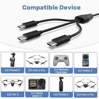 3-in-1 USB C to C Charging Charger Cable Cord Compatible with Rode Wireless Go 2/ II Microphone, DJI Mini 4 Pro/ 4K / 3 Pro/ 3, Mavic 3, Air 2S, Avata Drone and Remote Controller Batteries, 3.3FT