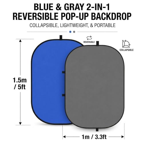 3.3x5ft/1x1.5m Blue Grey Screen Chromakey Backdrop Kit with 6.23ft/1.9m Light Stand, 2-in-1 Reversible Collapsible Background Panel for Photography, Gaming, Video Shooting, Live Streaming(Blue/Grey) - color: Blue/Grey
