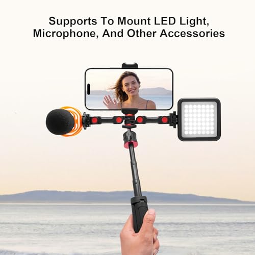Dual Cold Shoe Mount, Extension Bar Universal Cold Shoe Adapter with Phone Holder Mount, 1/4" Thread Holes for Microphone,Led Video Light, Audio Recorder Monitors (68012)