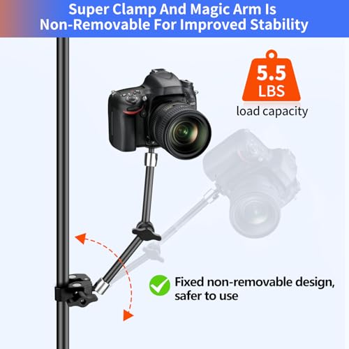 Hemmotop Magic Arm Camera Mount Clamp, 9.8 in Adjustable Articulating Friction Arm Max. Load 6.6 LBS, for iPhone Monitor, Camera Mounts & Clamps Kit MS01 Black