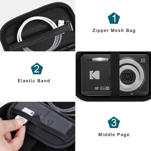 Canboc Carrying Case for KODAK PIXPRO FZ55/ FZ45/ FZ43/ FZ53 16MP Digital Camera, Video Vlogging Camera Bag, Zipper Mesh Pocket fit Cable, Black (Case Only) - color: Regular-Black