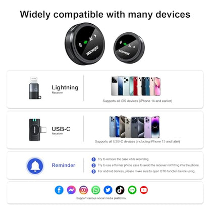 Wireless Lavalier Microphone for iPhone 17/16/15/14, iPad & Android, Magnetic Clip-on Mini Mic with Charging Case,30H Playtime Plug-Play Lapel Lavalier Mic for Vlog TikTok, AI Noise Reduction