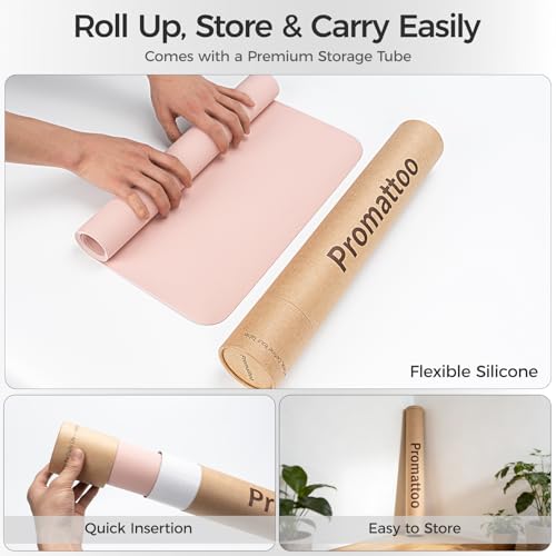 Silicone Desk Mat for Minimal, Creative, Vanity Desk – Reduces Glare, Comfortable Viewing – Writable, Non-Slip, Waterproof, Roll-Up – Food-Grade Platinum-Cured Silicone, Gift Tube（Blush Pink） - color: Blush Pink
