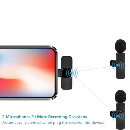 Wireless Lavalier Microphone - Mini Wireless Microphone with Rotatable Clip for iPhone Android, Clip-On Mini Mic for Phone Video Recording, Noise Reduction, Plug & Play (Grey)
