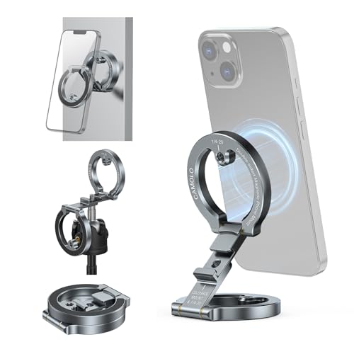 Double Magnetic Ring Phone Holder,Gym Magnetic Stand,Tripod Phone Mount with 1/4" Screw Compatible with iPhone 16/15/14/13/12 Pro Max Series & MagSafe Cases,Travel, Car, Gym,Refrigerator