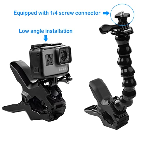 Suptig Jaws Flex Clamp Mount Gooseneck Mount for GoPro Mission Pro Gopro Hero 13 Hero 12 Hero 11 Hero 10 Hero 9 Hero 8 Hero 7 Hero 6 Hero 5 Hero 4 Session Hero 3 Akaso DJI osmo Arlo Action Camera.