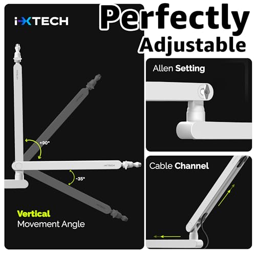 IXTECH White Microphone Boom Arm Stand Low Profile Boom Arm Adjustable Mic Stand with Built In Cable Management 360° Swivel Mic Arm. - color: 2 LIZARD