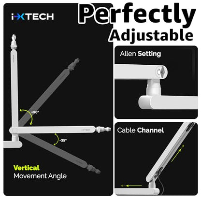 IXTECH White Microphone Boom Arm Stand Low Profile Boom Arm Adjustable Mic Stand with Built In Cable Management 360° Swivel Mic Arm. - color: 2 LIZARD