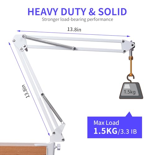 FEELWORLD AMS1 Microphone Boom Arm, Adjustable Mic Arm Stand with 3/8” to 5/8” Screw, Compatible with PM1 and other Mics for Podcast Straming Gaming Studio (White) - color: White