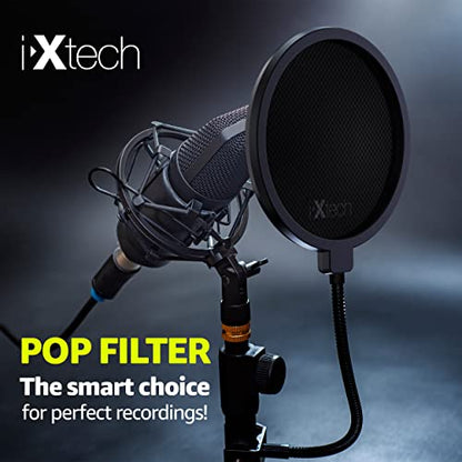 IXTECH Pop Filter for Mic Pop Filter for Blue Yeti Microphone Pop Filter Mic Pop Filter Dual Layered Sound Shield Guard Windscreen with a Flexible 360 Degree Gooseneck Clip Stabilizing.