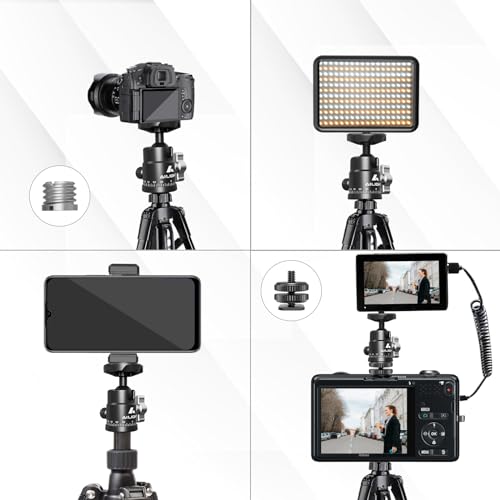 Ailight Mini Ball Head, 360° Panoramic Tripod Head, Universal 1/4" to 3/8" Screw Adapter Swivel Mini Ball Head Screw Tripod Mount, Dual Cold Shoe Mount for DSLR Cameras Camcorder（2 Pack - size: 2 pack
