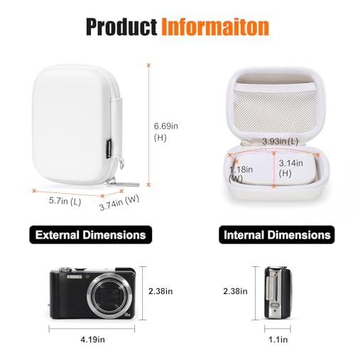 Cwatcun Digital Camera Case, Small Carrying Camera Pouch for AbergBest 2.7" LCD Kodak Pixpro/Canon PowerShot ELPH 180/190 / DSCW830 Travel Cameras, Waterproof Shockproof Case - Blacka WHITE - color: White