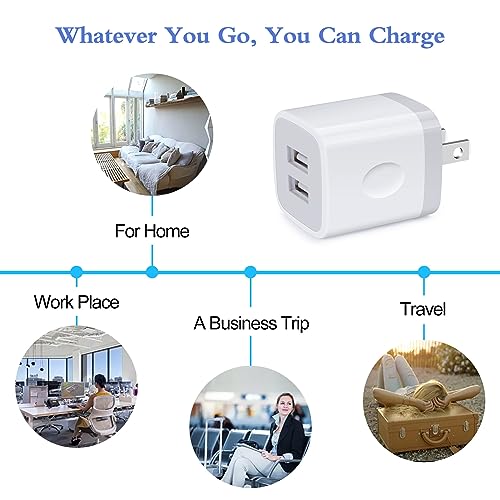 USB Wall Charger, Charger Block, 2Pack 2.1A/5V Dual Port USB Wall Plug Power Brick Charging Cube Box Adapter for iPhone 17 Pro Max 17 Air 17 16e 16 Pro Max 15 14 Pro Max Samsung Galaxy LG Moto Android - color: white