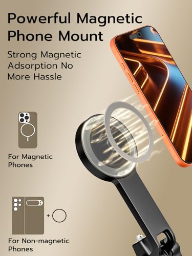 USKEYVISION 69" Magnetic Tripod for iPhone with Light, Selfie Stick with Magnetic Selfie Light & Remote, Extendable Cell Phone Tripod, Vlogging Kit for MagSafe iPhone/Android Video Recording