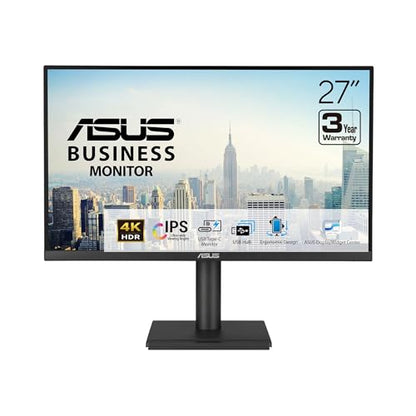 ASUS 27” 4K Business Monitor (VA27UCPS) - UHD (3840 x 2160), IPS, 99% sRGB, HDR-10, USB-C PD65W, USB Hub, Speakers, Eye Care, Ergonomic, VESA Wall Mountable, Green Sustainability, 3 yr Warranty - style: 27" 4K USB-C