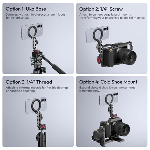 ULANZI MA56 4-in-1 Aluminum Magnetic Phone Tripod Mount for iPhone 17-12 Series, Camera Phone Mount with Arca Swiss Plate&1/4 Screw Mount, Phone Mount for iPhone/Camera Monitoring/Tripods/Stabilizers