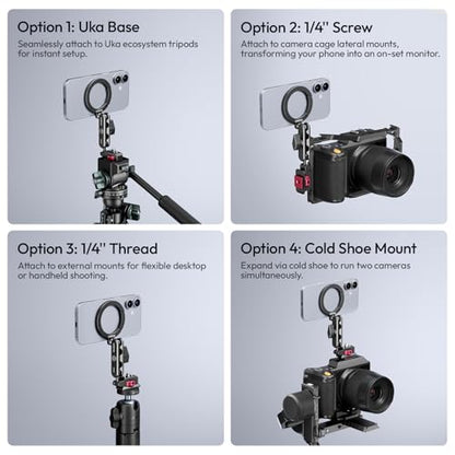 ULANZI MA56 Aluminum Magnetic Phone Tripod Mount w 1/4" Screw Arca Base | Strong Magnetic, 1/4'' Thread for Tripods Stabilizer, Foldable Camera Phone Holder w Cold Shoe 360° Rotation for iPhone 17/16