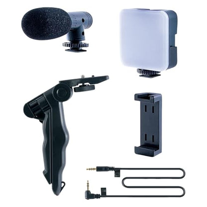 Vlog Starter Set with Tripod Adjustable Light Microphone & Phone Clip for Live Streaming Video Conference Grip Tripod with Phone Holder