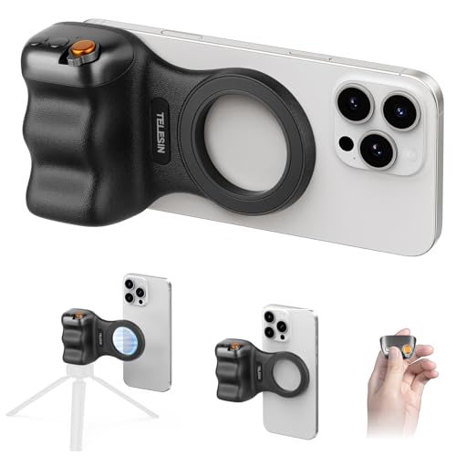 Magnetic Phone Camera Grip, Smartphone Shooting Holder Selfie Handle Snap with Wireless Shutter Button Remote for iPhone 16 15 14 13 12 Pro Max Android Cellphone Vlog Video Photography (Black) - color: Black