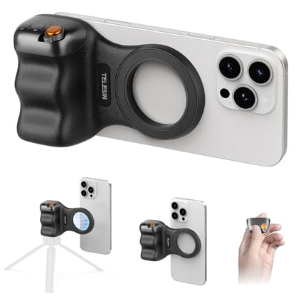 Magnetic Phone Camera Grip, Smartphone Shooting Holder Selfie Handle Snap with Wireless Shutter Button Remote for iPhone 16 15 14 13 12 Pro Max Android Cellphone Vlog Video Photography (Black) - color: Black