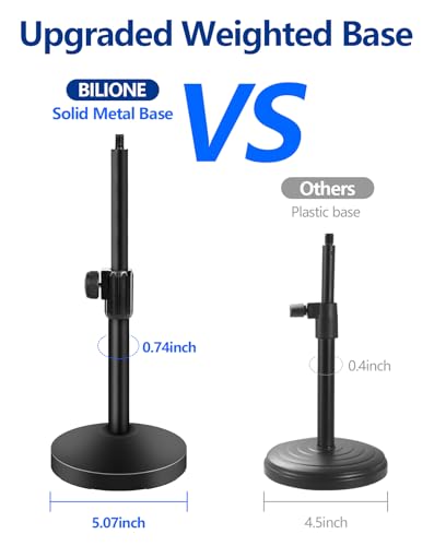 BILIONE Mic Stand Desk with Microphone and Cell Phone Clip, Upgraded Weighted Base, Adjustable Height, Condenser, Podcast, Mike Accessories, 5/8" Male to 3/8" Female Metal Adapter - size: Upgraded 101S