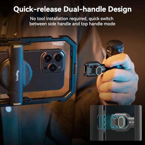 SmallRig Universal Quick Release Phone Cage Kit Basic, Aluminum Smartphone Video Rig Kit with Wireless Control Dual Handles and Phone Clip, for MagSafe, for iPhone 17 16 15 for Samsung for Pixel - style: Dual Handheld Kit