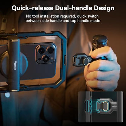 SmallRig Universal Quick Release Phone Cage Kit Basic, Aluminum Smartphone Video Rig Kit with Wireless Control Dual Handles and Phone Clip, for MagSafe, for iPhone 17 16 15 for Samsung for Pixel - style: Dual Handheld Kit