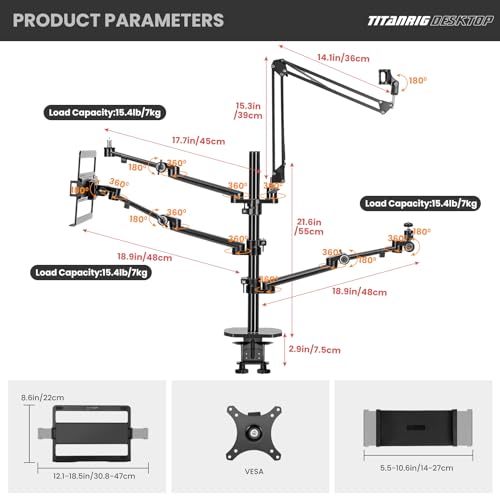 TARION Overhead Camera Desk Mount: 4-in-1 Heavy Duty Mount Set with 1 Mic Boom Stand + 3 Articulating Arms for DSLR Cameras Ring Light Monitor Laptop - Live Stream Stand TitanRig Desk - size: 4-in-1 Desk Set