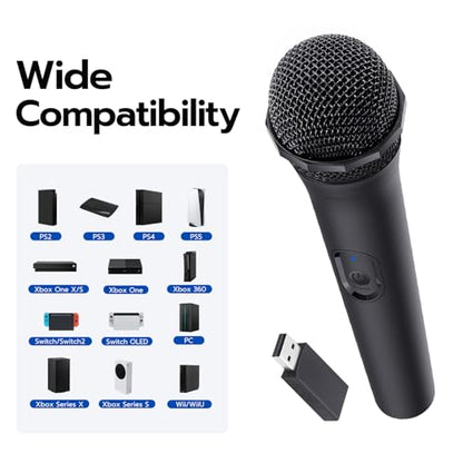 Mcbazel Wireless USB Gaming Microphone Compatible with Xbox Series X/S, PS5, Switch OLED, NS Switch/Switch2, PC, PS4, PS3, PS2, Xbox One X/S, Xbox One, Xbox 360, Wii - size: 1 Pack