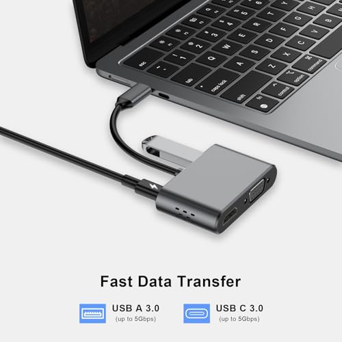 USB C Hub, 4 in 1 USB C Adapter with 4K HDMI, VGA, USB A 3.0, USB C 3.0, Compatible with MacBook, iPad, Laptops, Tablets, Smartphones and OTG Function Devices - size: 9837 Gray