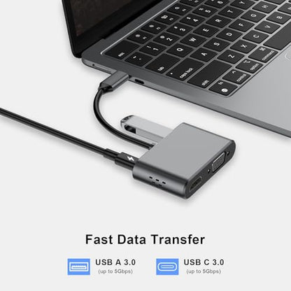 USB C Hub, 4 in 1 USB C Adapter with 4K HDMI, VGA, USB A 3.0, USB C 3.0, Compatible with MacBook, iPad, Laptops, Tablets, Smartphones and OTG Function Devices - size: 9837 Gray