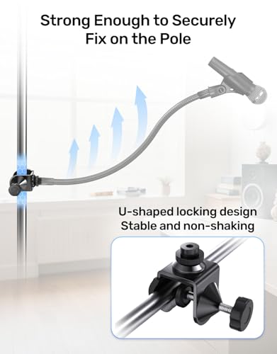 Kubeisi Desk Metal Mic Clamp, Microphone Pole Clamp for Mic Arm Desk Stand & Gooseneck Microphone Stand, Streaming Accessories with 5/8" Threaded Interface for Podcasting, Podium and Piano Performance