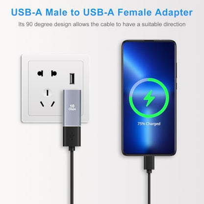 90 Degree USB3.0 Adapter (2 Pack), Left Angle and Right Angle 3.0 USB A Male to Female Converter Extender for PC, Laptop, USB A Charger, Power Bank and More, USB3.0 Expansion Adapter - style: 3.1USBm-USBf-MD