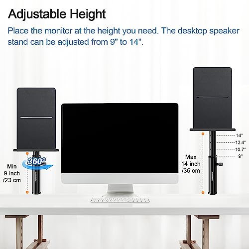 Vondynote Set of 2 Studio Monitor Stands Desktop Clamp Speaker Stands Against The Wall