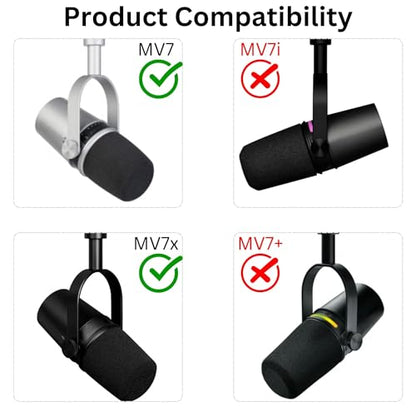 MV7 Pop Filter for Shure MV7 and MV7X Red Foam Windscreen with White Retainer Ring Replacement Cover