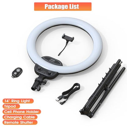 ALTSON 14'' Selfie Ring Light with 63'' Tripod Stand & Phone Holder, Dimmable LED Phone Ring Light for Video Recording/Live Streaming/Makeup/YouTube/TikTok, Circle Light with Remote for Phone&Camera