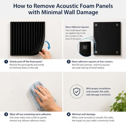 52 Pack Black blue 1" x 12" x 12" Acoustic Wedge Studio Foam Sound Absorption Wall Panels(Accompanied By Double-Sided Adhesive Tape) - color: BLACK blue