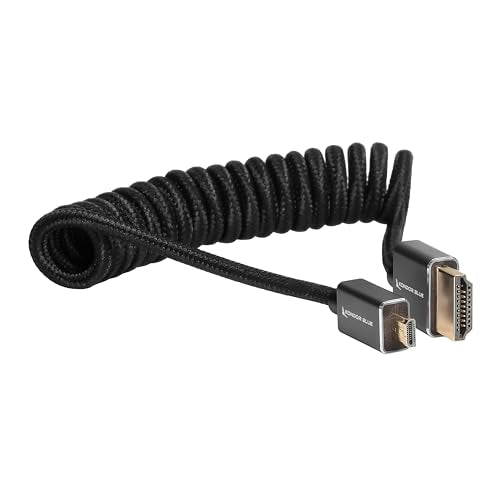 KONDOR BLUE | Micro HDMI (Type D) to Full HDMI (Type A) 2.0 Coiled Cable 12”-24” Braided | 4K 60Hz 18Gbps HDR, 3D, Reinforced | for On-Camera Monitors & Recorders + More | Black - color: Black