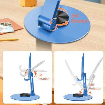 Universal Metal Cell Phone Stand, Multi-Angel Adjustable 360° Rotation Non-Slip Metal Phone Stand Compatible with iPhone 17 16 Pro Max and All Smartphones (Blue&Blue) - color: Blue&Blue