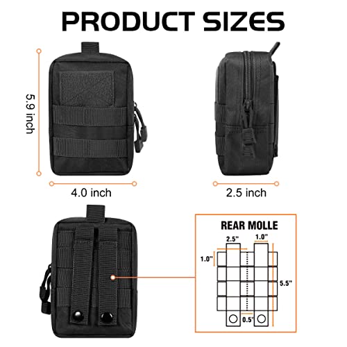 3 Pack Molle Pouch Combo Water Bottle Pouch Holder Tactical Molle Pouches Compact Utility Waist Bag Pack - color: Combo D:Black