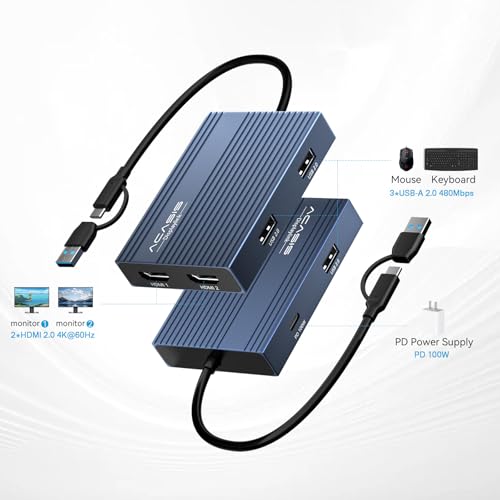 ACASIS USB C to Dual HDMI DisplayLink Adapter, 4K@60Hz, 2 HDMI & 3 USB-A Ports, 100W PD Charging, USB C DisplayLink Docking Station for Mac M1/M2/M3/M4/M5/Neo/Windows,USB A/C to Dual Monitor Adapter - color: Gray