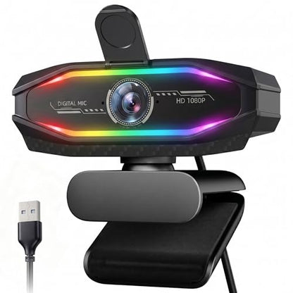 HD 1080P Gaming Webcam with Microphone,Streaming Camera Web Cam with RGB Light,Noise Cancellation, Privacy Cover,Plug and Play,Computer Camera for Desktop/Laptop,Video Calls/Conferencing/Streaming