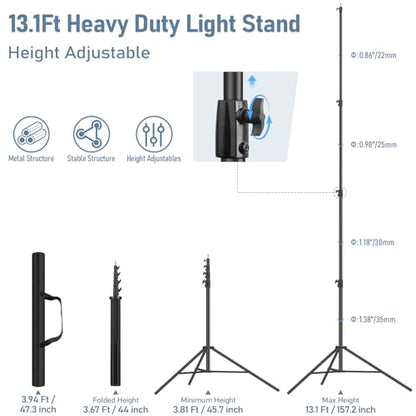 13.1' Heavy Duty Light Stand Photography Tirpod with Air Cushioned 157.2in/4m Adjustable Metal Professional Sky High Tripod with 1/4"& 3/8" Screw Adapter Compatible with Most DSLR Cameras - size: Air Cushioned 13.1'