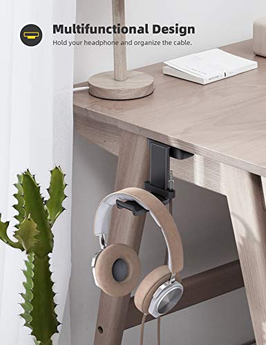 Lamicall Headphone Stand, Headset Hanger - 360 Degree Rotation Earphone Hook Holder Mount, Table Headphone Stand with Cable Organizer, Gaming Headset Clamp for HyperX, Razer, Sony, Sennheiser - Black - color: Black