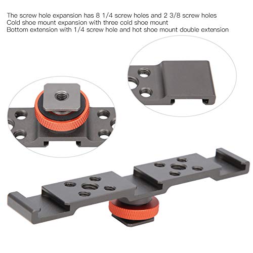 3 in 1 Hot Shoe Mount Adapter, Extension Bar Bracket Stand with 3pcs Hot Shoe Mount for Camera Mobile Phone Rabbit Cage (Gray) - color: Gray